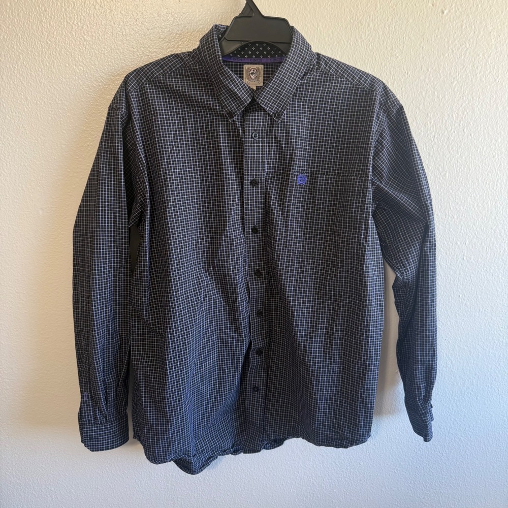 Cinch Men's Large Black Purple Plaid Button Up Long Sleeve Shirt Western Rodeo